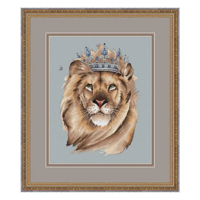 Fishxx Cross Stitch Kit D1062 Lion King Light Grey Blue Cloth Hand Embroidery