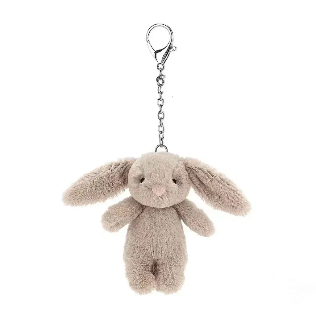 LLavero de conejo de dibujos animados de animales de peluche, juguete de baratija de pompón de amor, bolso de niña, llavero de coche, colgante de