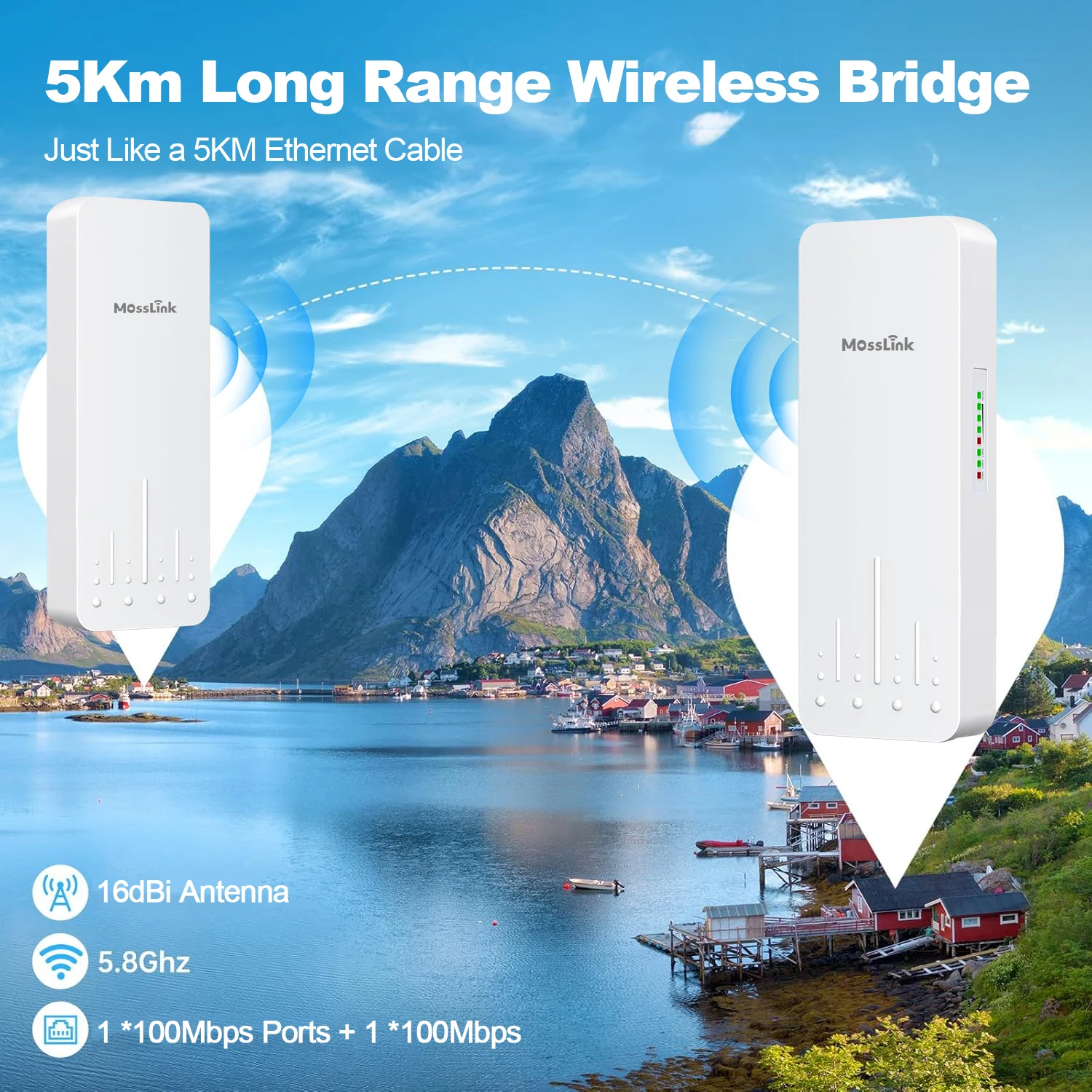 Mosslink  900Mbps Outdoor CPE Wireless Bridge 5GHz Wifi Bridge Long Range Extender Access AP Wifi Coverage Point to Point 5KM