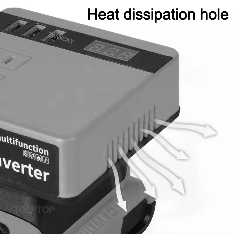220V Multifunction Intelligent Lithium Battery Inverter Outdoor Work Inverter for DeWal 18V 20V Battery with Voltage Display