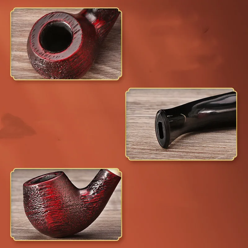 Wooden Tobacco Pipe Bent Type Handmade Retro Smoking Pipe 9mm Filter Pipe Gift for Men