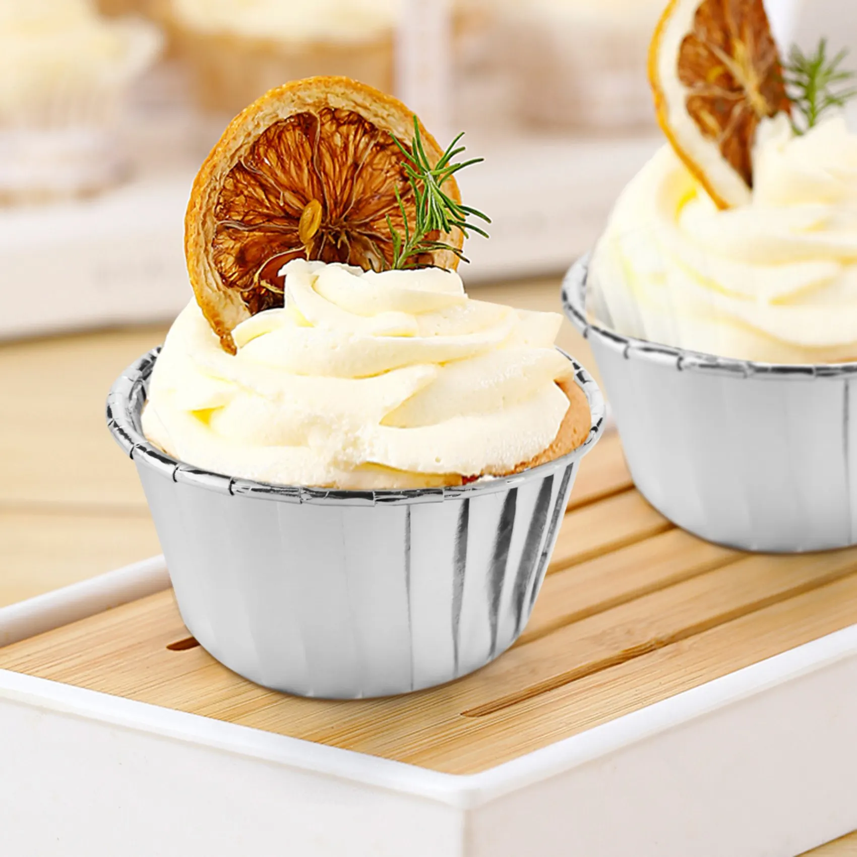 AA83 50Pcs Aluminum Foil Cupcake Cups Disposable Muffin Liners Baking Cups Aluminum Cupcake Tip Pan Ramekin Holders Little Puddi