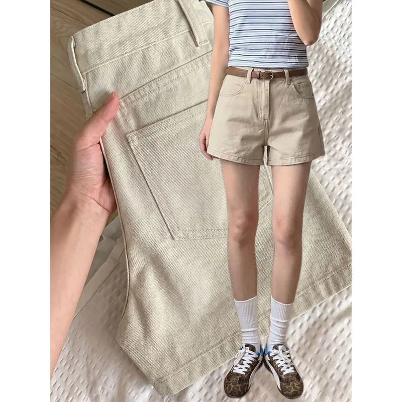 Womens 2026 Summer Apricot High Waist Cargo Denim Shorts Petite Loose Slim Fit A Line Hot Pants For Ladies