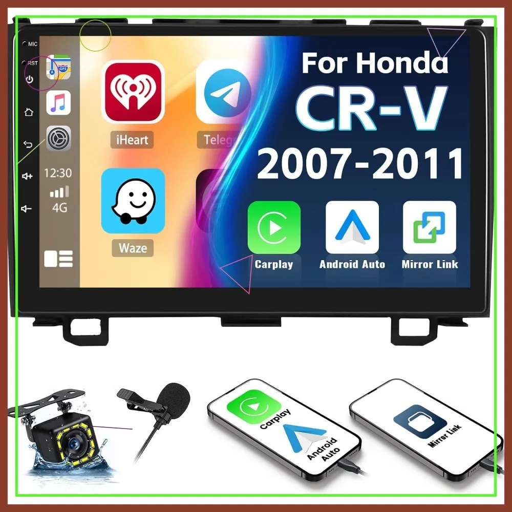 

9" Car Stereo for Honda CRV 2007-2011 with Apple Carplay Android Auto Mirror Link, Bluetooth Backup Camera FM SWC Dual USB