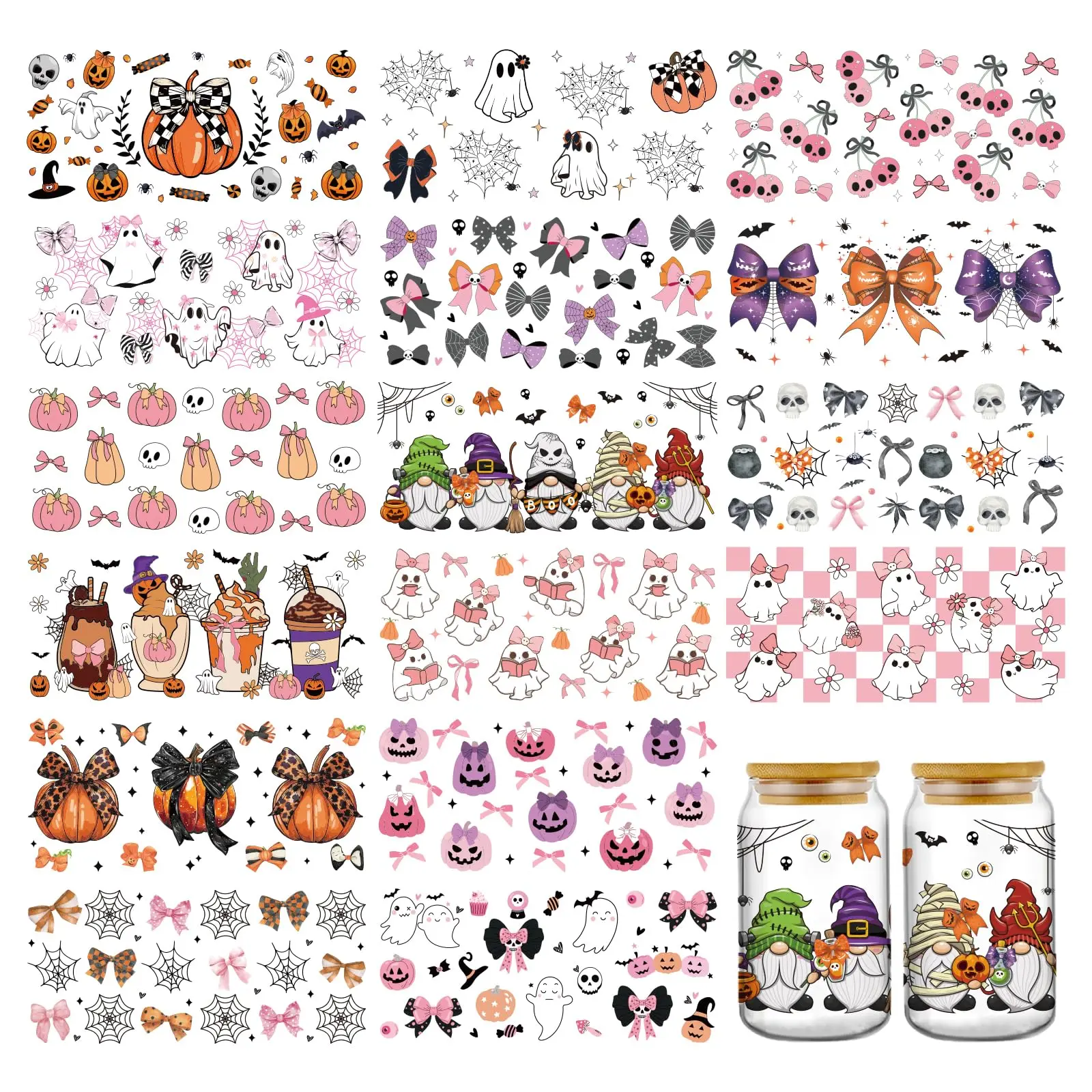 Wholesale Random 10000+ Designs Halloween UV DTF Wraps Cup Wrap 16oz Libbey Glass DIY Sticker Selfadhesive Washable 3D Stickers