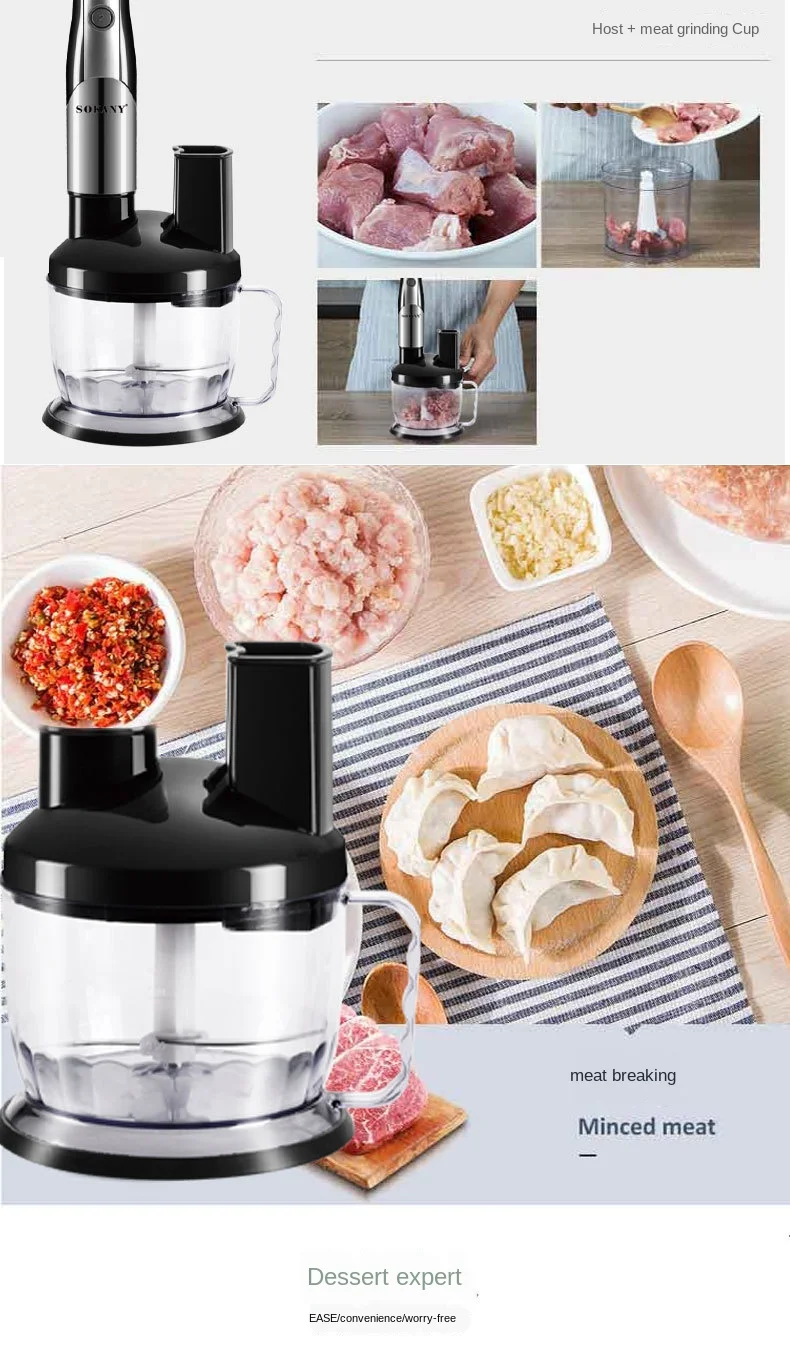 Electric Hand Blender 8 in 1 Food Mixer 700W With Meat Grinder Egg Beater Food Processor