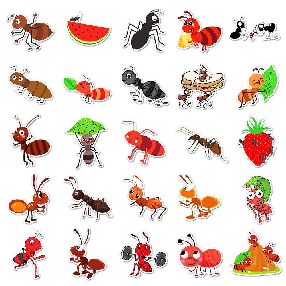 10/30/50PCS Cartoon Ant Stickers Kids Toy Gift DIY Suitcase Stationery Notebook Phone Car Funny Bug Sticker Decals Wholesale