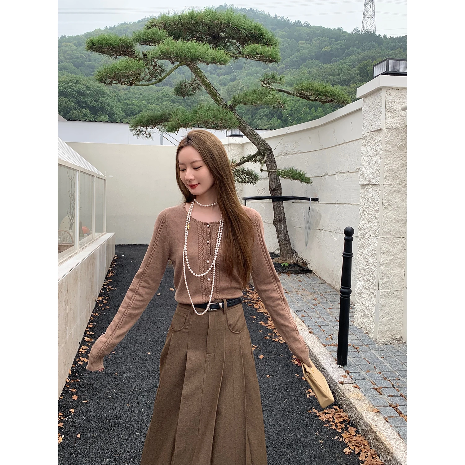

Women's Knitted Woolen Open Cardigan Autumn Top Iceollo M23037 Long Sve Low round Ne Buttoned Front Faion Ladies' Wear