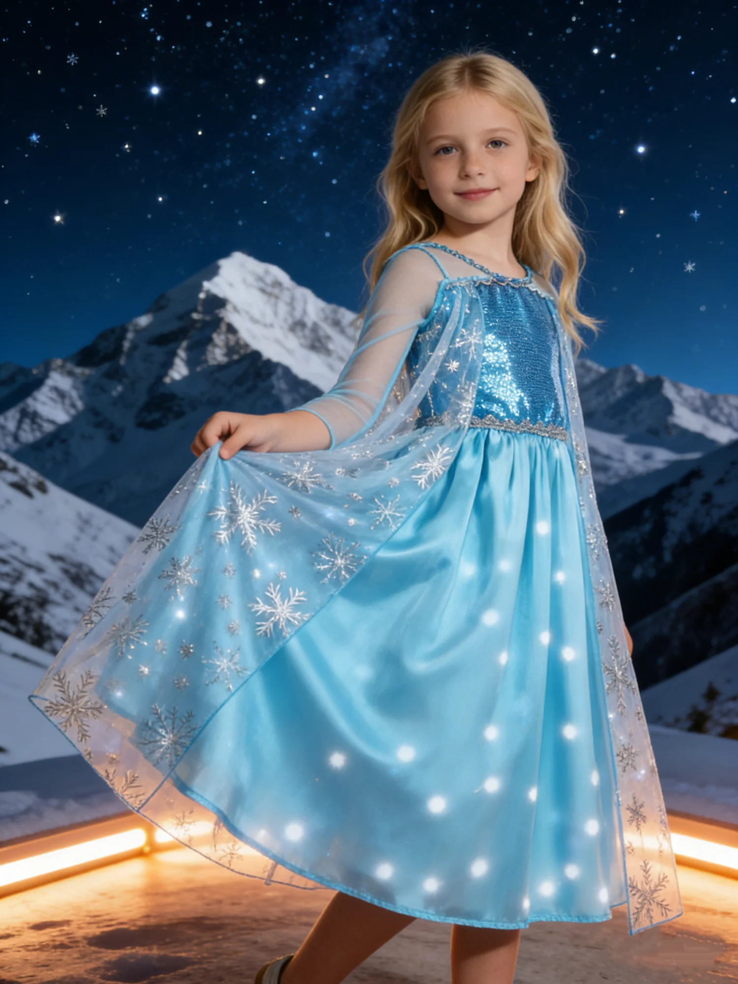 LED Girls Snow Queen Kids Costumes Girls Carnival Party Prom Gown Elsa Robe-Playing Children Clothing Princess Birthday Dress