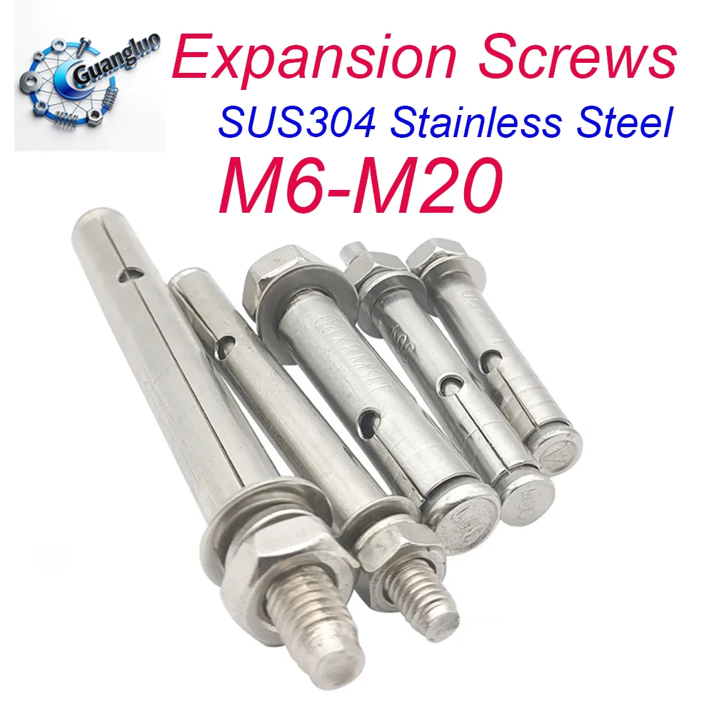 Guangluo M6~M20 SUS304 Stainless Steel Expansion Screws Wedge Anchors Screw Bolt Sleeve Anchor for Cement Concrete Accessories