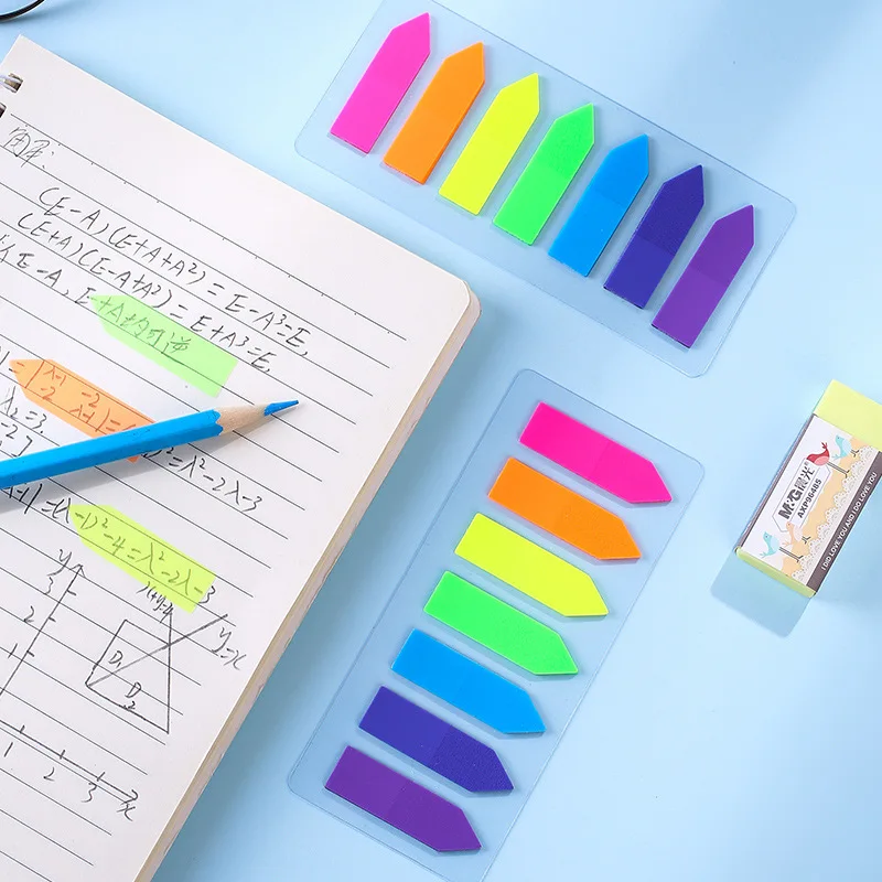 140Pcs Sticky Notes Flags 7 Color Arrowhead Tabs Index Flag Bright Page Index Stickers Translucent Page Makers for Page Bookmark
