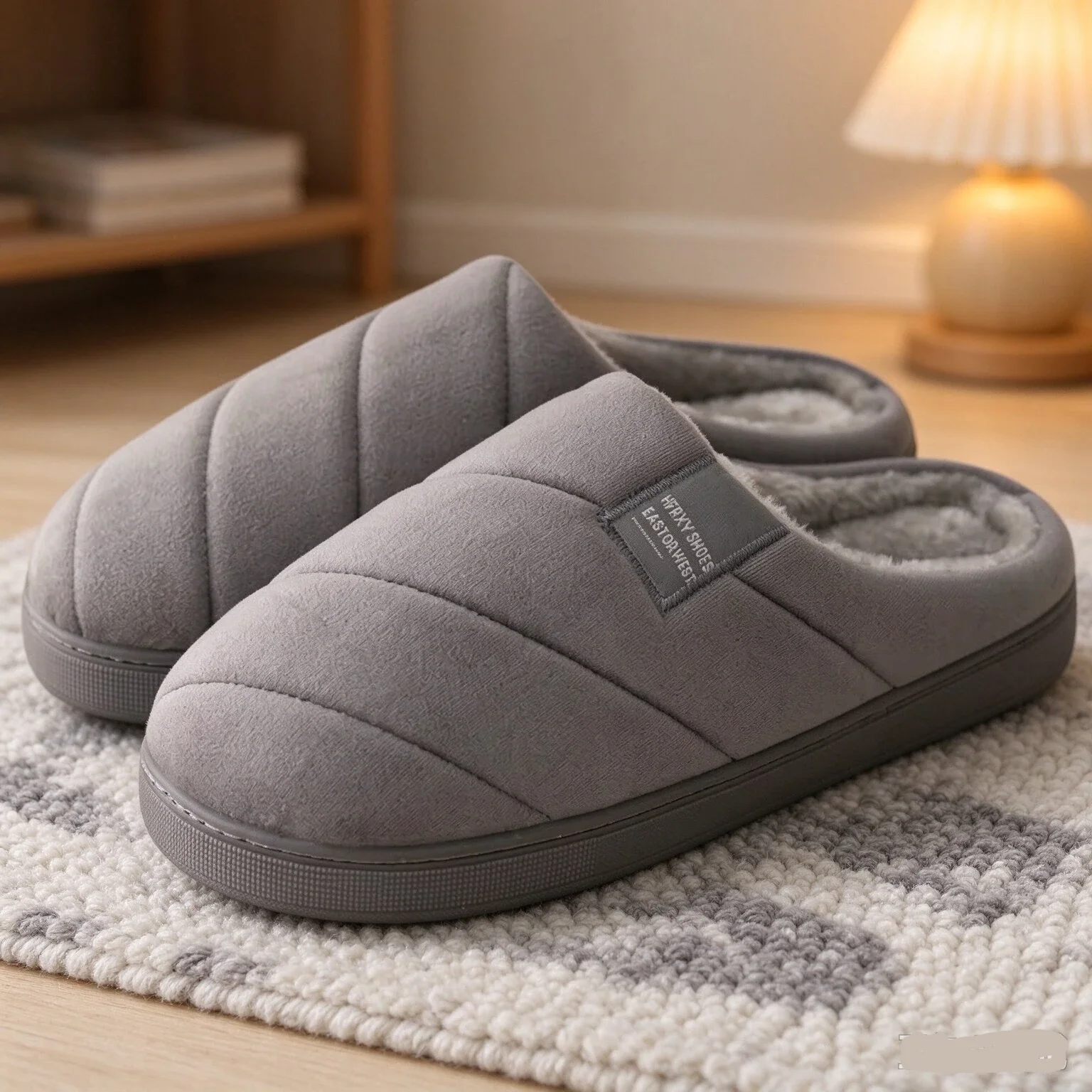 New Men's Extra Large Winter Slippers Non-Slip Plush Home Shoes Warm Thick Sole Cotton Indoor Slippers for Comfortable Wear