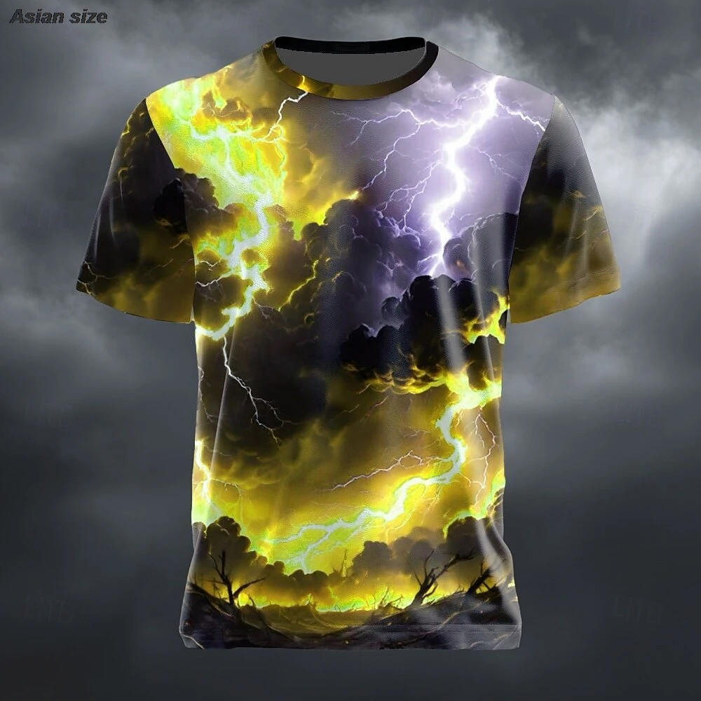 Men's 3D Lightening T Shirt Short Sleeve T shirt 3D Print Crew Neck Shirt Exaggerated Horror Club Party Street