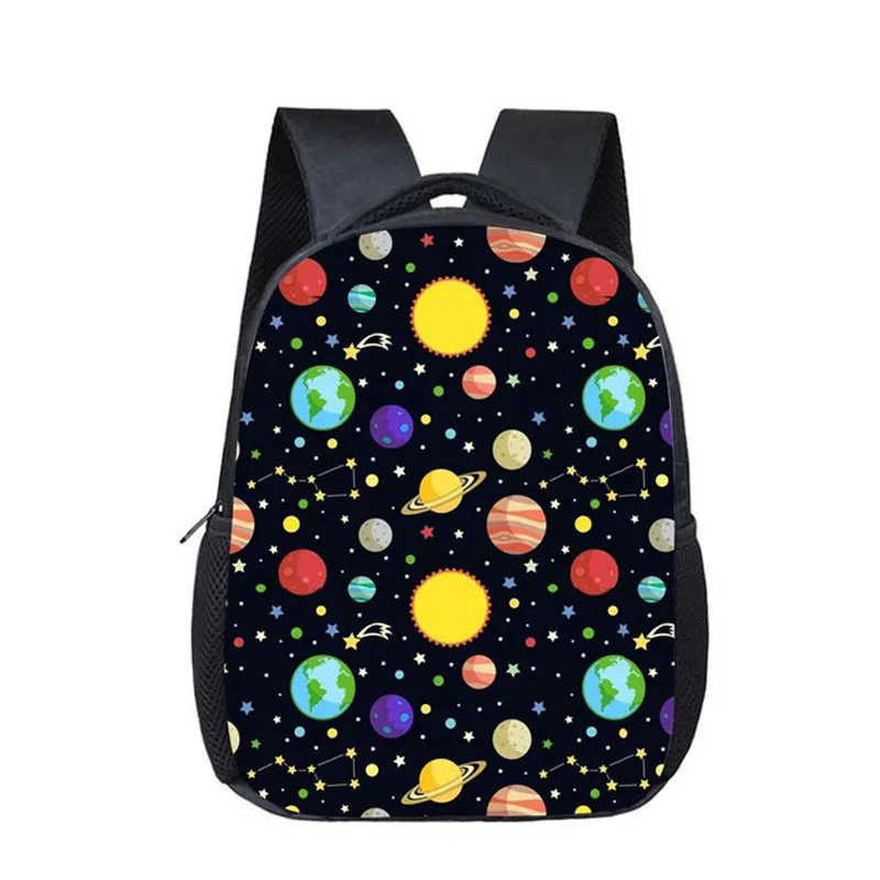 

Cartoon Planet Galaxy Print 12Inch School Bags for Little Kids Boys Girls Book Bag Kindergarten Backpacks Small Children Bookbag