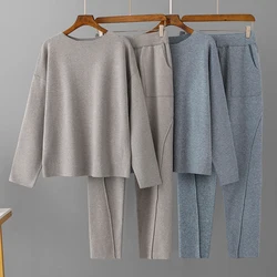 Thick Warm Casual O-neck Loose Sweater+Ankle-Length Pants Warm Suits Women's suit Knitted 2 pieces Set Tracksuits Women Autumn