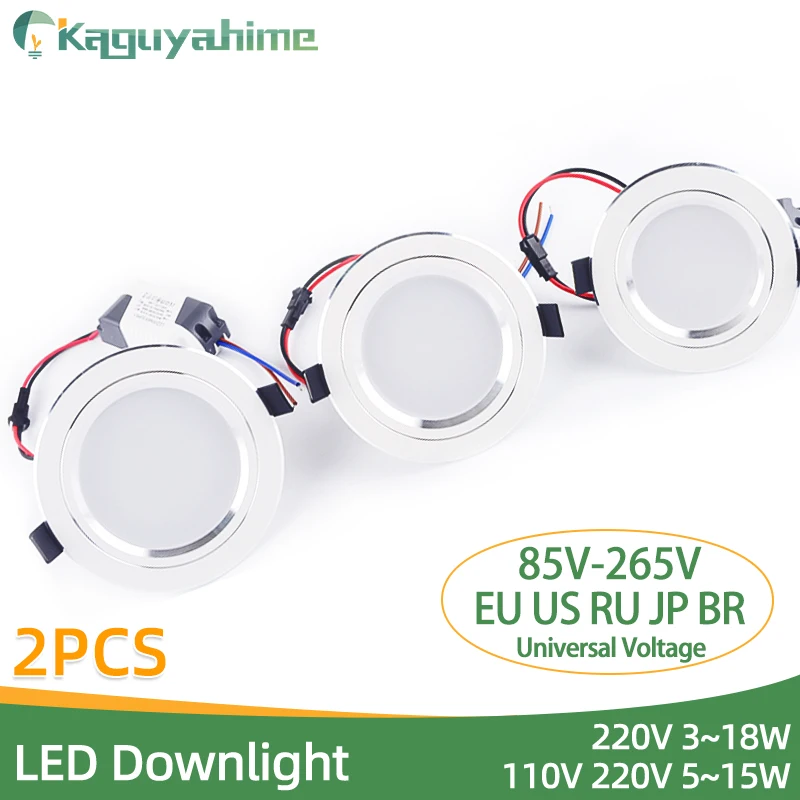 Kaguyahime 2Pcs Universal 110V 220V 230V LED Ceiling Light LED Panel Light 15W 10W 5W Spot Recessed Round Lamp Indoor Lighting