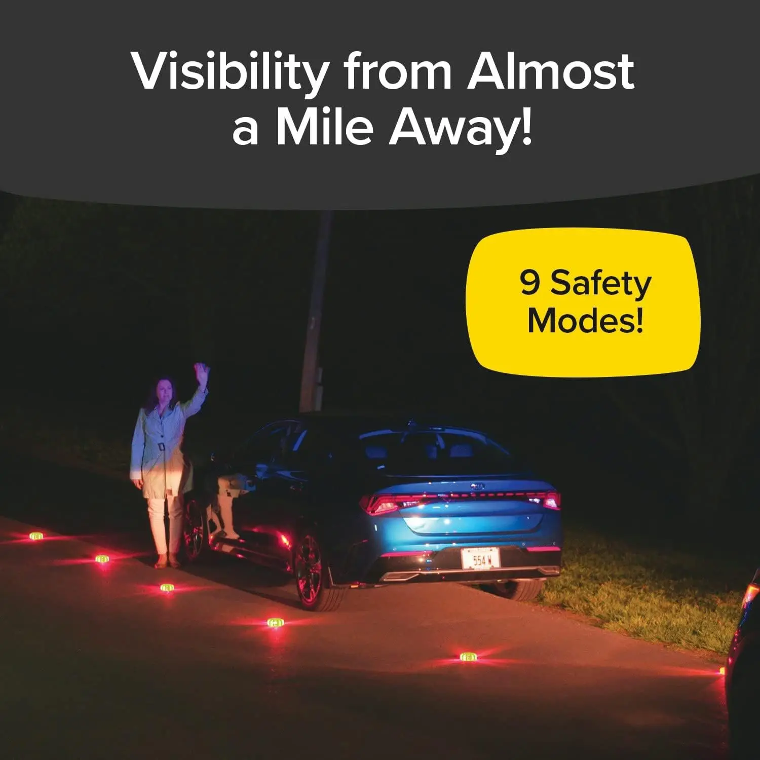 3 Pack LED Road Flares Flashing Emergency Warning Light USB Rechargeable Help Flash Roadside Safety Disc Magnetic Flashing Base