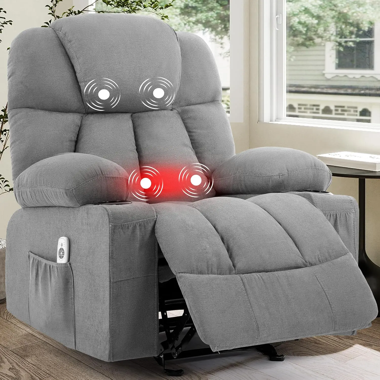 Sillón Reclinable con Función de Masaje, Sofá Reclinable Ergonómico con Vibración y Calor, Tela Reclinable, Personalizable