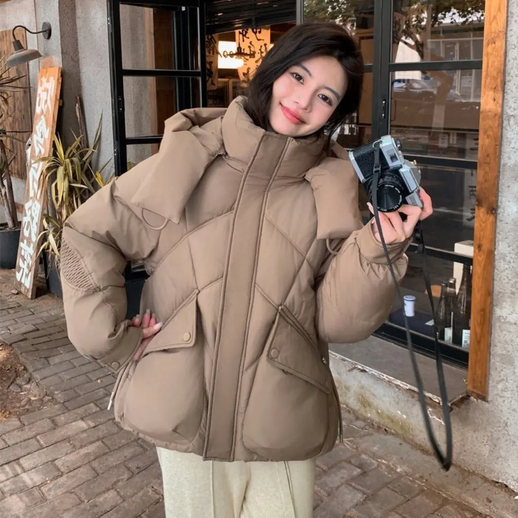 

Women's down Cotton Jacket Short Korean Style Loose Hooded Thickened Winter Fashion Bread Jacket New