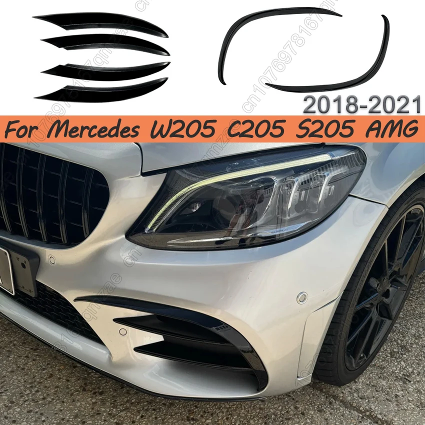 For Mercedes C-Class Facelift W205 S205 A205 C205 C200 C220d C300 AMG 2018-2021 Car Front Bumper Lip Splitter Fog Light Trims