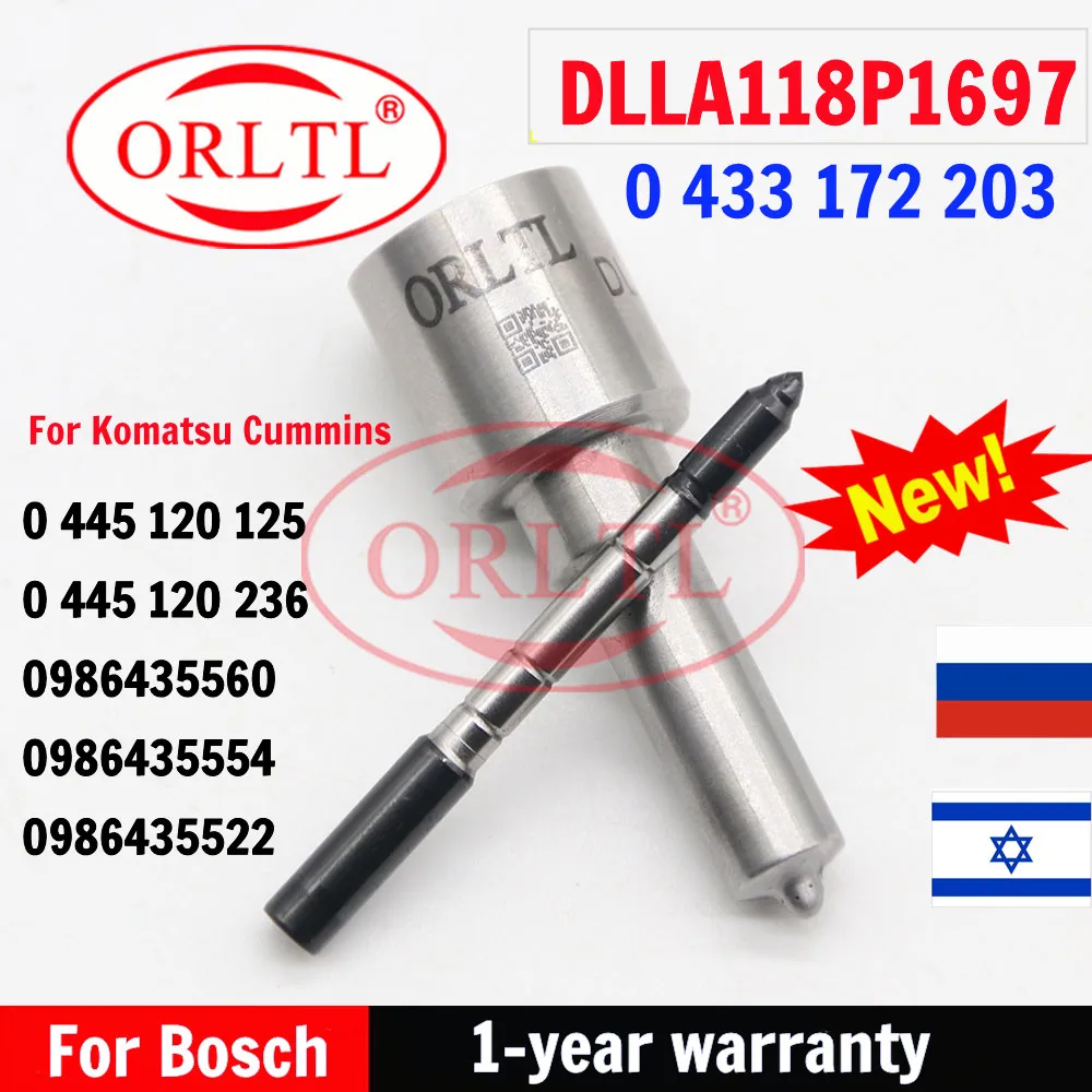 

ORLTL DLLA118P1697 Топливная форсунка дизельного топлива (0 433 172 203) для инжектора Komatsu Cummins 0445120236 и 0445120125