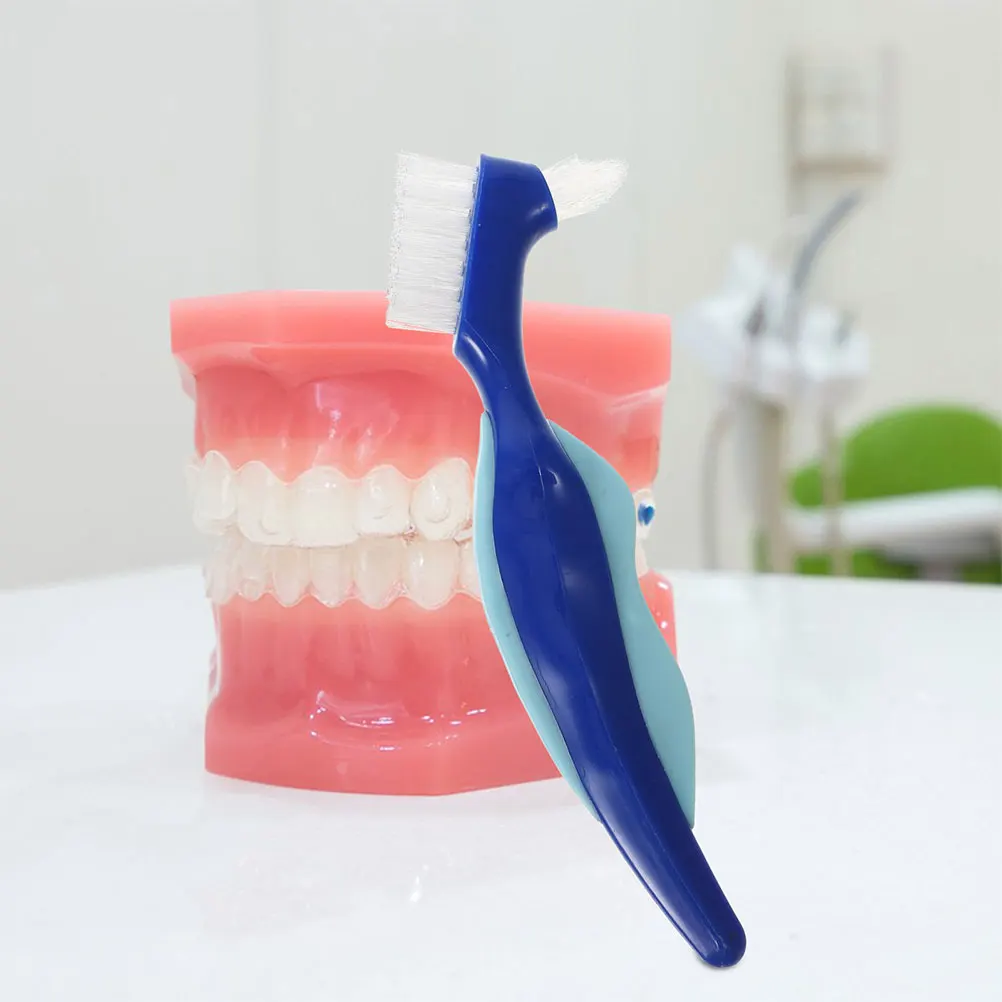 

2Pcs Double Sided Denture Cleaning Brush al Care Tools Red Blue Soft Gum Toothbrush Reusable Practical NonDeform Lightweight