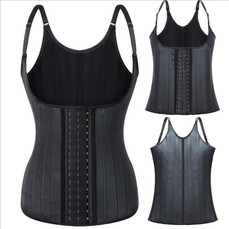 

25 Steel Holding Memory Bones Matte Fabric Latex Tank Top Adjustable Shapewear Tummy Control Body Shaper Bodysuit Sports Trainer