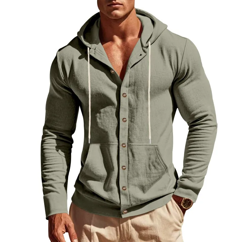 Casual Linen Hoodie Olive Green Loose Fit Hooded Sweatshirt Drawstring Hood Kangaroo Pocket Pullover Beige Long Sleeve Hoodie