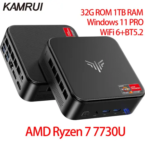 KAMRUI AMD Ryzen 7 7730U Mini PC 32GB RAM 1TB SSD Windows 11 Pro Ultra Slim Small Desktop Computer for Office Home Gaming WiFi 6