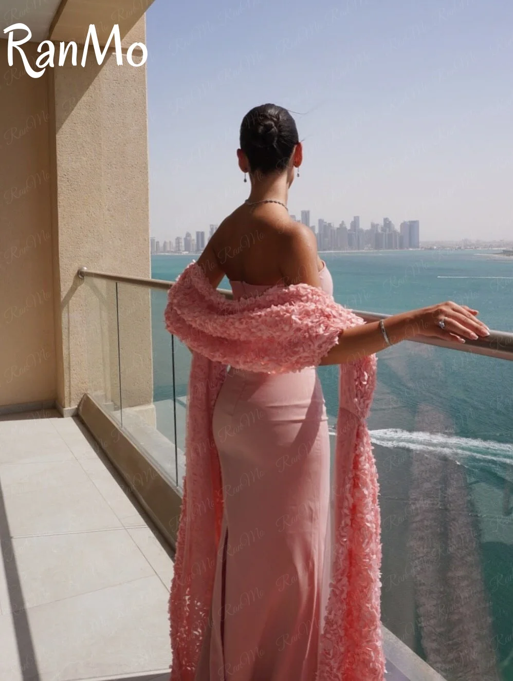 Ranmo 2025 فساتين سهرة أنيقة مخصصة زهور دانتيل شال طويل فساتين لحضور الحفلات الموسيقية طول الأرض Vestidos De Noches رداء حفلات