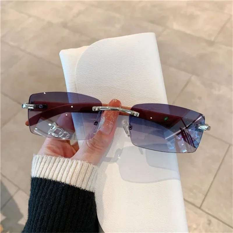 New Rimless Rectangle Sunglasses Men Vintage Small Frameless Sun Glasses Frameless Eyewear UV400 Rimless Log Head Leg Sunglasses