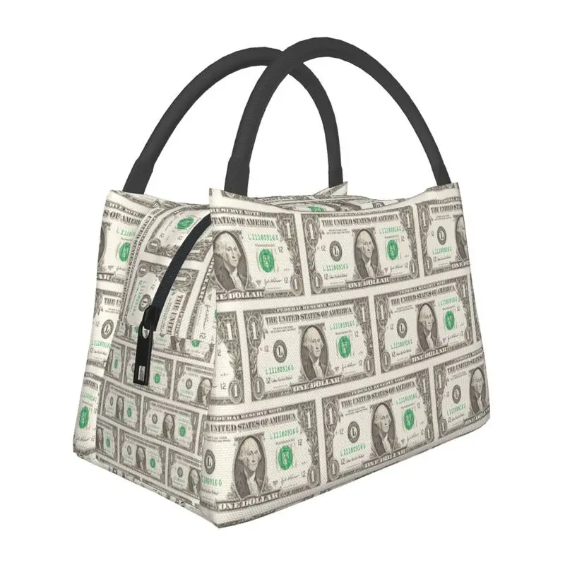 

US Dollar Bill Banknote Insulated Lunch Bag for School Office Money Pattern Portable Cooler Thermal Lunch Box Women