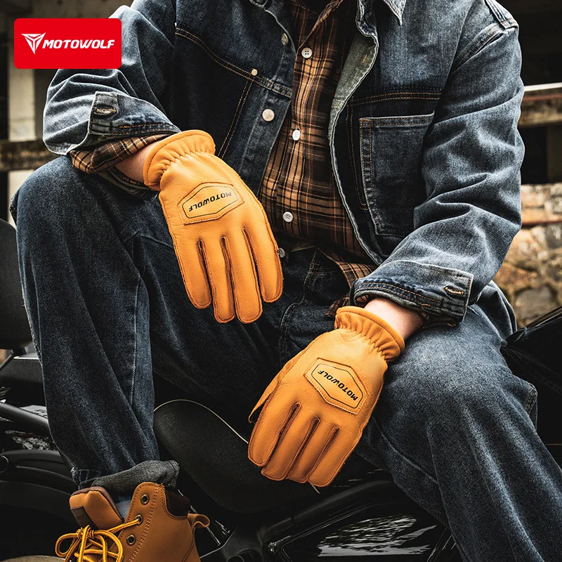 Motorcycle Riding Gloves Four Seasons Anti-drop Breathable Touch Screen Windproof Retro Locomotive Sheep Leather Gloves motos