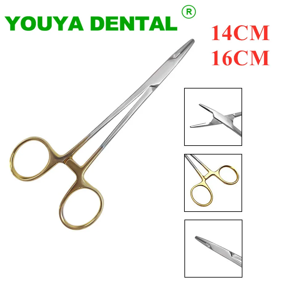 

1pc Dental Needle Holder Pliers 14/16cm Stainless Steel Gold Plated Handle Orthodontic Forceps Surgical Instrument Dentist Tools