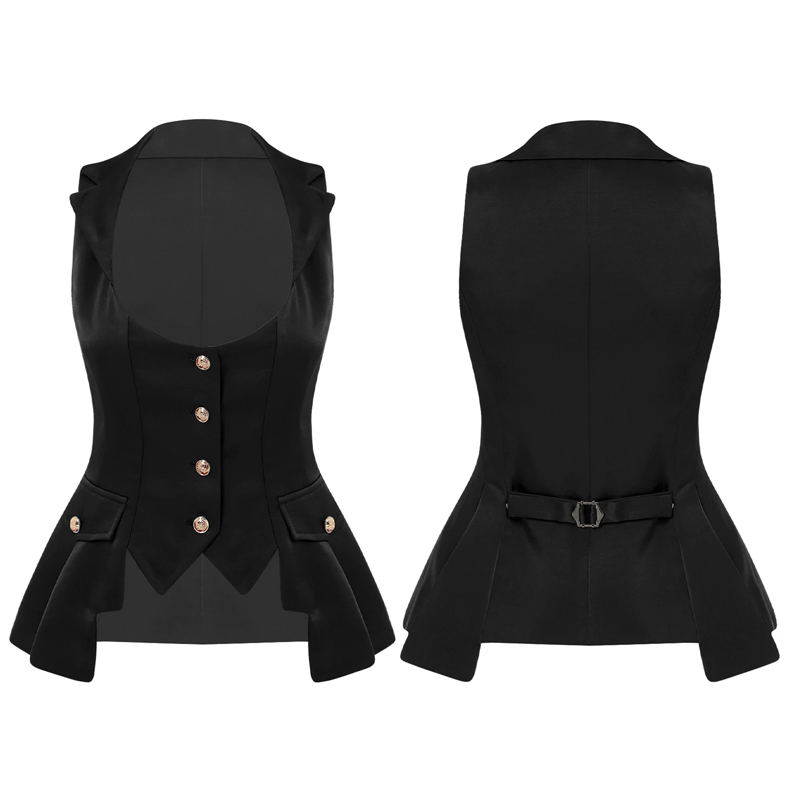 Women Victorian Satin Vests Steampunk Renaissance Waistcoat Jacket Top Sleeveless Tuxedo Vampire Witch Cosplay Gothic Outfits