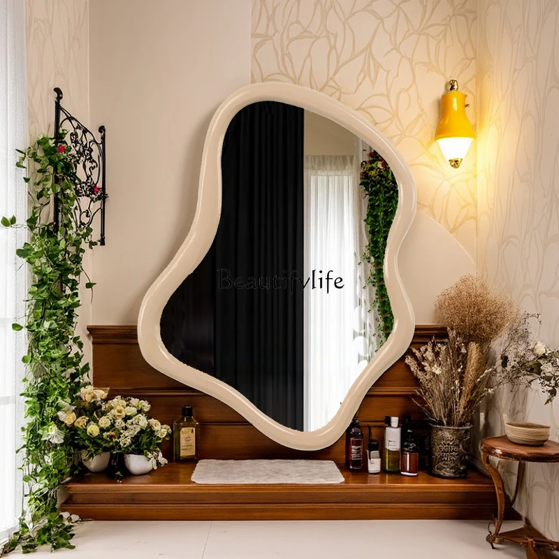 

French-style High-end Bathroom Wall-mounted Bedroom Light Luxury Smart Irregular Makeup Mirror for Home Use