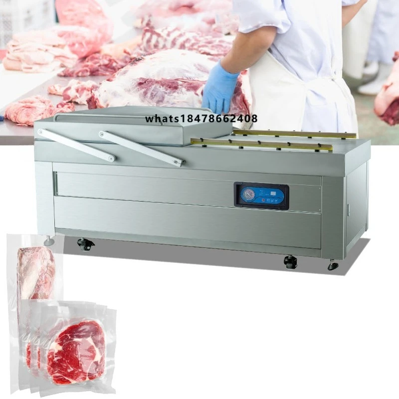 Industrial Heavy Duty Big Size Meat Cheese Production Line 1000mm M Type 2 Lines Sealing Vacuum Packing Machine Double Chamber