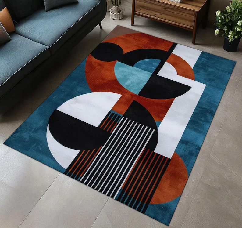 Green Geometry Style Classic Marble Geometric Outdoor Mat Garden Mat Suitable Outdoor Camping Sunrooms Spring Items Decoration