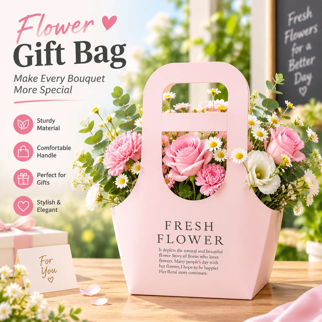 Paper Flower Gift Basket Bag Portable Floral Handheld Bag Flower Wrapping Tote Bag For Wedding Birthday Mother's Day Supplies