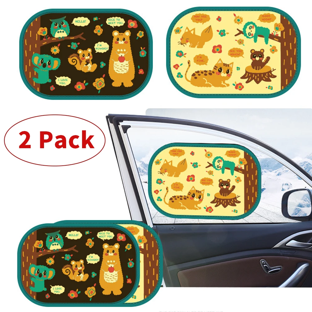 2pcs Car Sun Shade for Baby Cartoon Kids Adsorption SunShade Cover Universal Static Cling Side Window Sunvisor Mesh