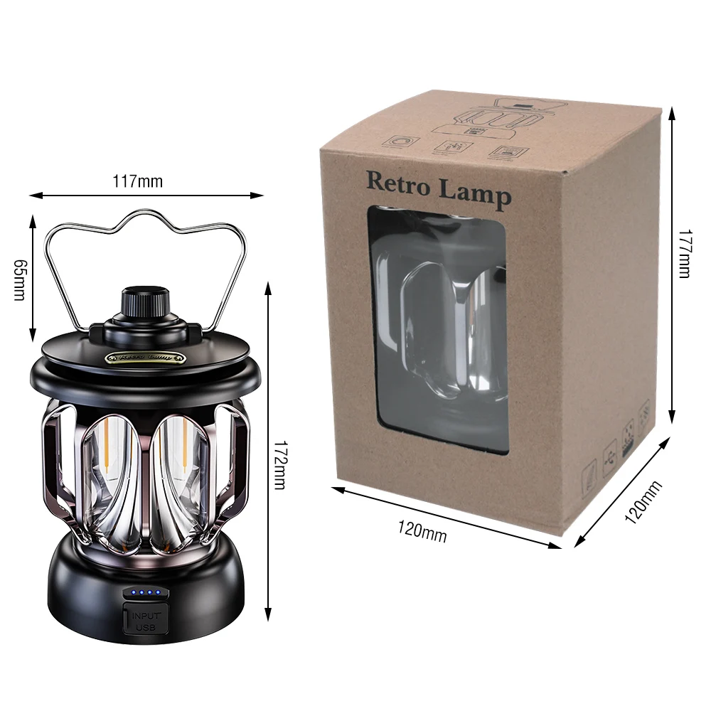 BORUiT Retro Portable Camping Lantern 3 Lighting Modes Outdoor USB Rechargeable Tent Light  Fishing Hiking Climbing Yard
