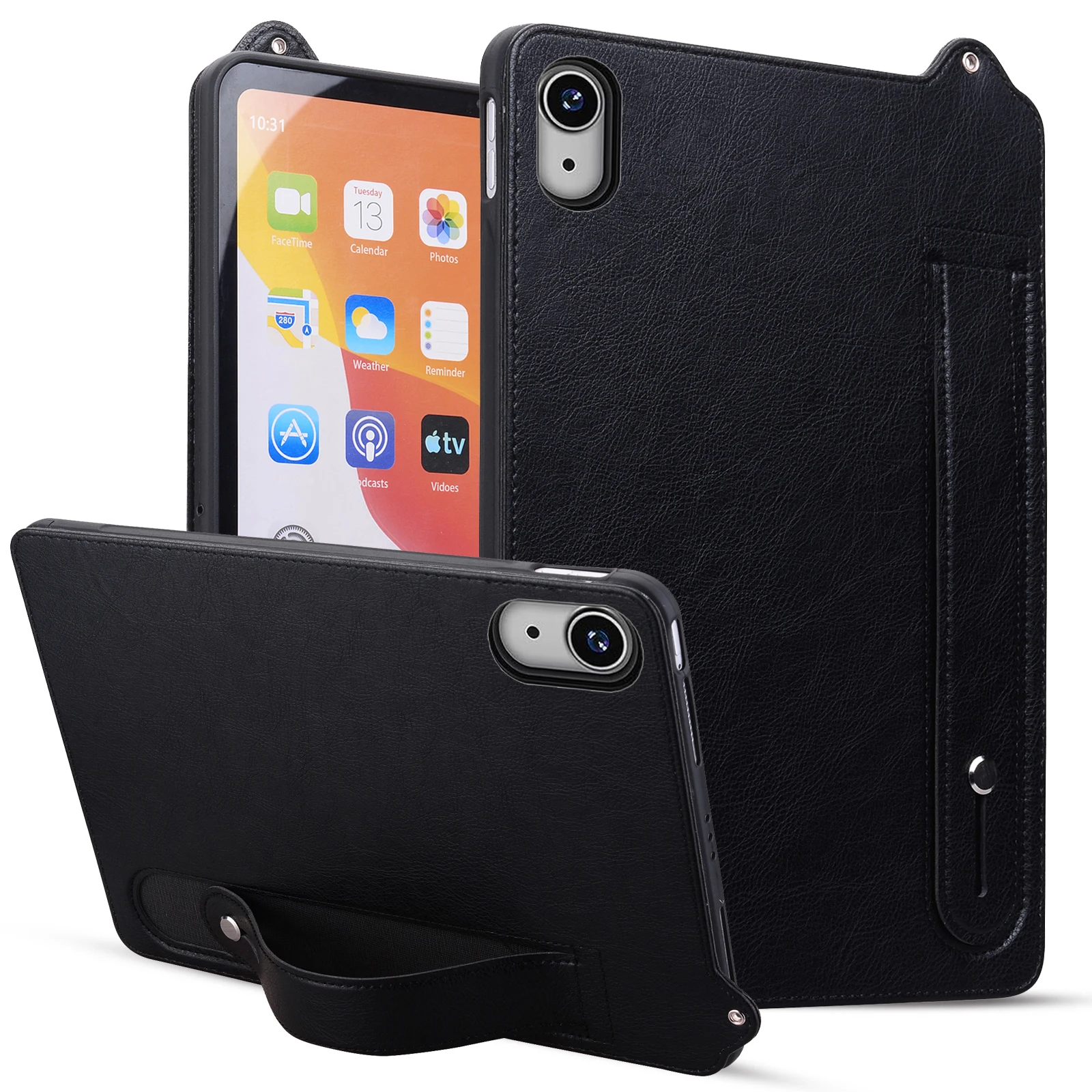 Cover posteriore protettiva per computer in TPU + pelle per Apple iPad mini 2024 8.3 "supporto per cinturino da polso antiurto Custodia protettiva per tablet