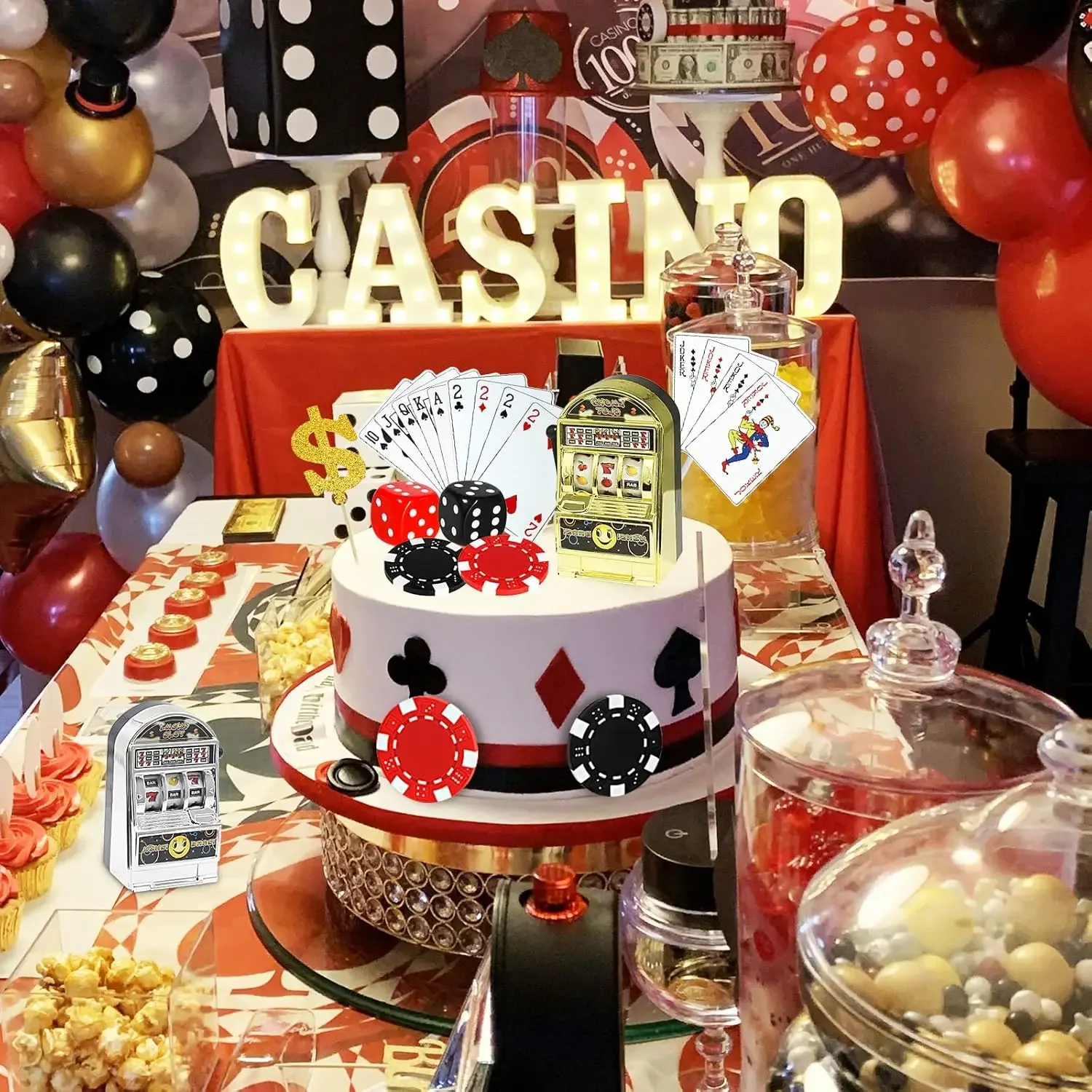 Casino Kuchen Dekor Set mit Mini Spielzeug Slot Maschine Poker Cupcake Topper für Las Vegas Casino Nacht Thema Geburtstag Party Dekor – Detail 4