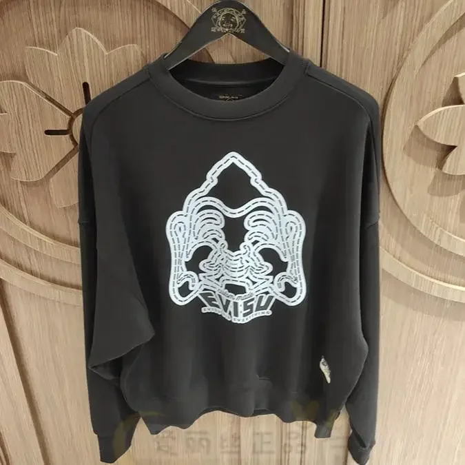 EVISU Fushen 2024 Autumn and Winter New Men's and Women's Buddha Head Printed Pullover Loose Cotton Fleece Sweater