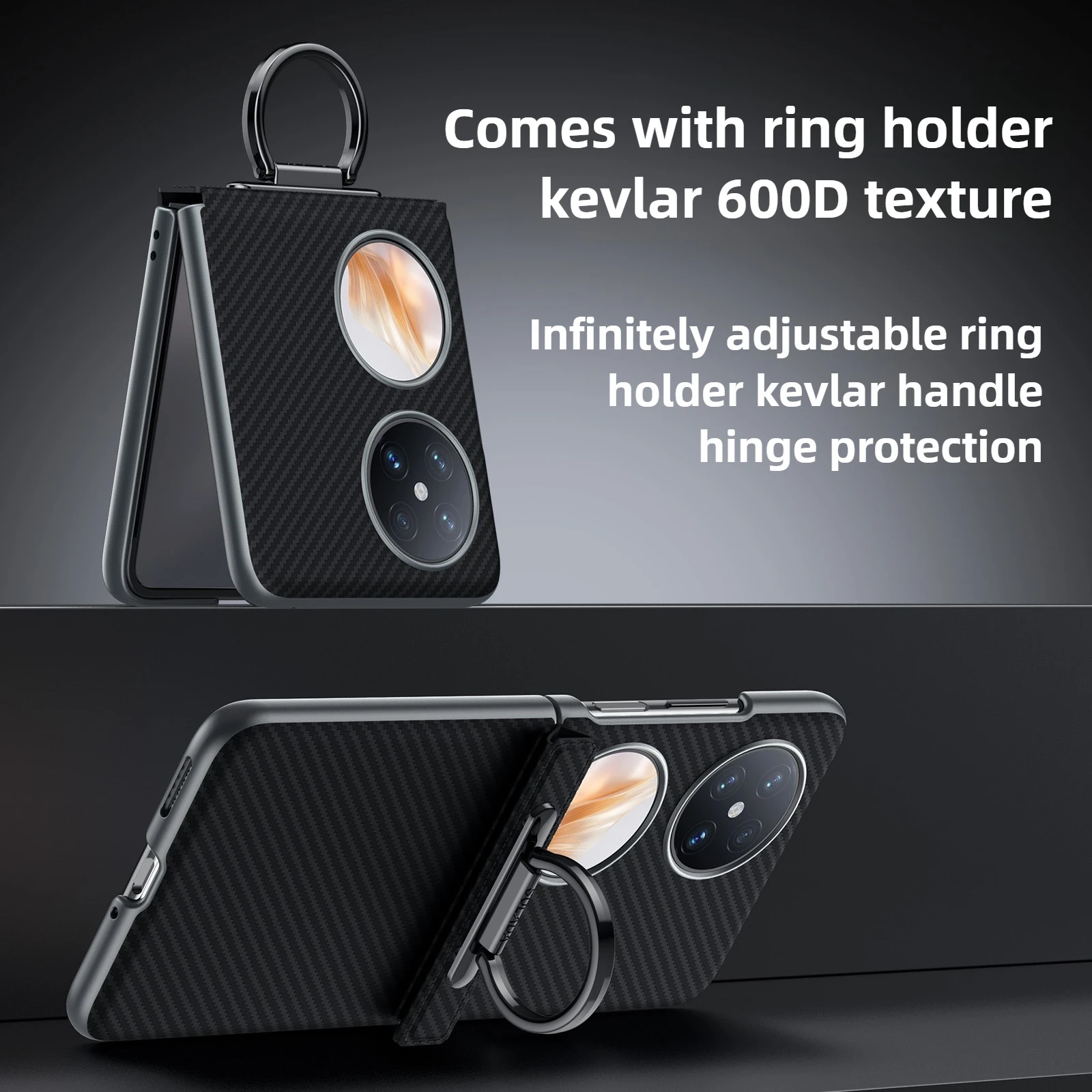 

For Huawei Pocket 2 Case SULADA Gentleman with Bracelet Carbon Fiber Texture Center Axle Protection Case for Huawei P50 Pocket/S