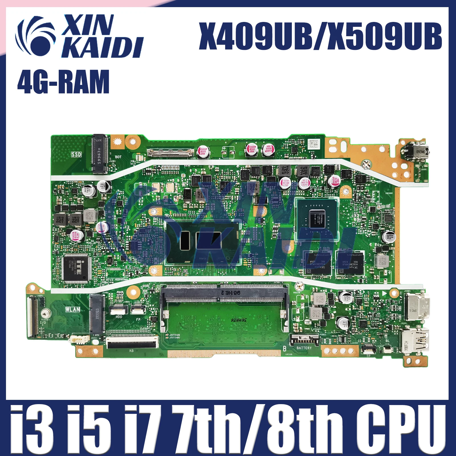 X409UB Mainboard For ASUS X509UB X409UJ X509UJ A409U A509U F409U F509U Laptop Motherboard CPU i3 i5 i7 7th/8th Gen 4G-RAM