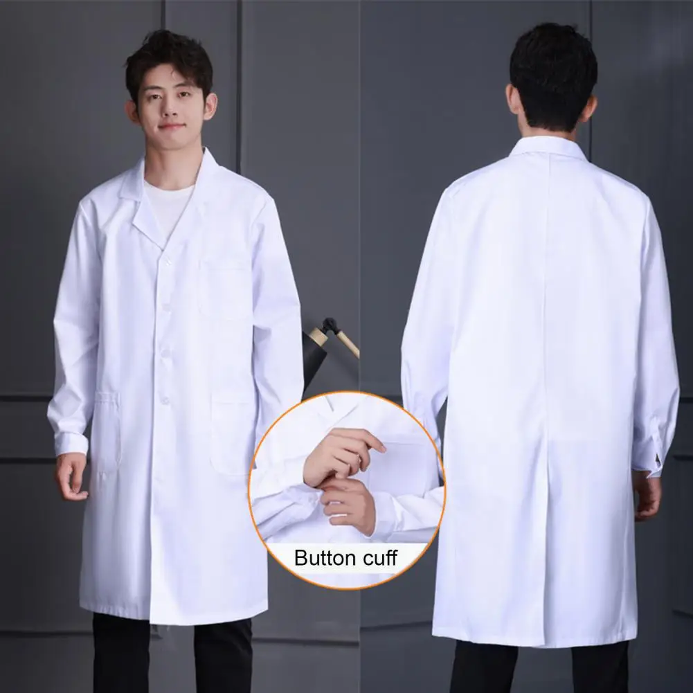 Doctor Coat White Long-Sleeved V-Neck Anti-Fouling Lab Coat Men Women Multi-Pocket Design Hospital Uniform Medical Work Lab Coat