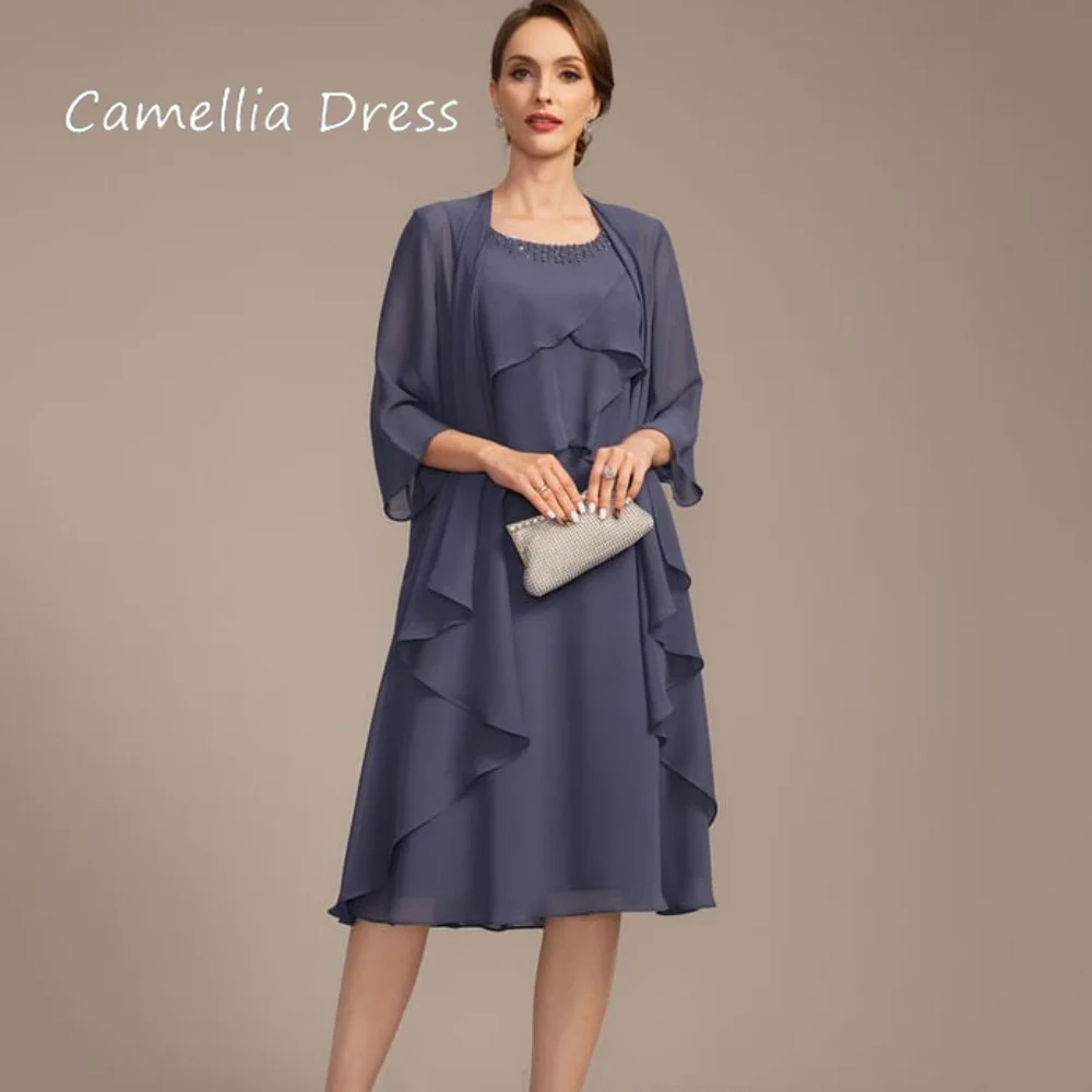 Camellia-vestido elegante De gasa para mujer, vestidos rectos De fiesta De boda, vestidos escalonados, vestidos De Madre De novia