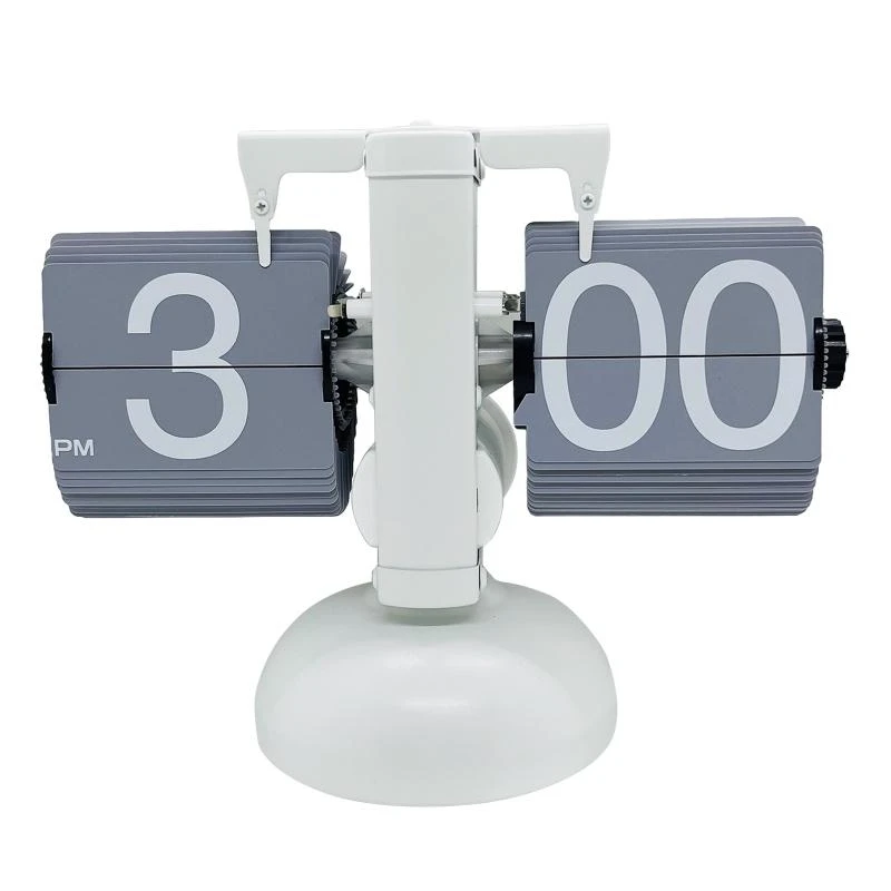 

E8BD Automatic Digital Clock Table Stainless Steel Single Foot Turn Page for Home Bedroom Living Room Office Desktop