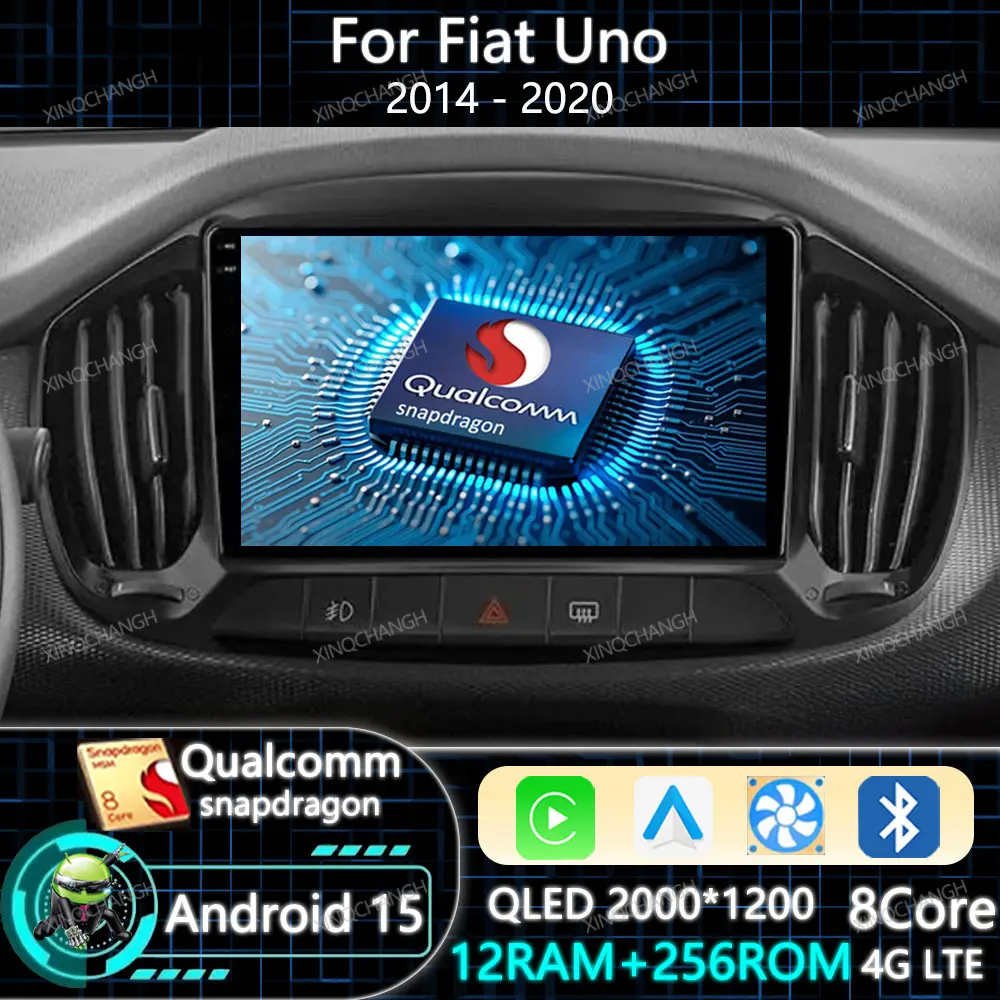 Android 15 Radio del coche para Fiat Uno 2014 2015 2016 2017 2018 2019 2020 reproductor de vídeo Multimedia unidad principal Carplay Auto QLED 4G WIFI